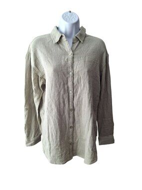 Gloria Vanderbilt Amanda Shirt Small Beige Button Front Casual Linen Look